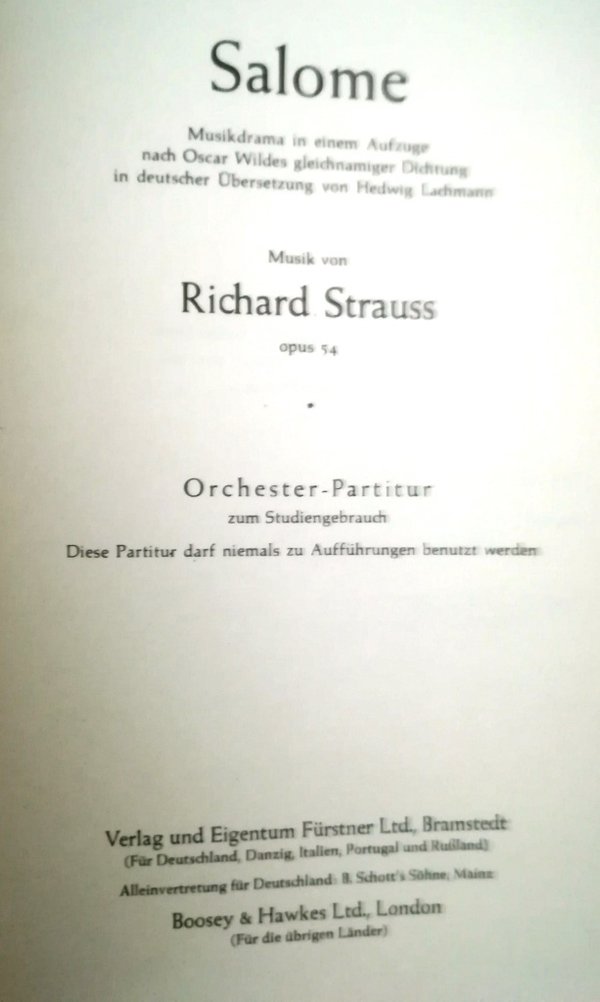 Richard Strauss (1864-1949) Salome opus 54 Partituur